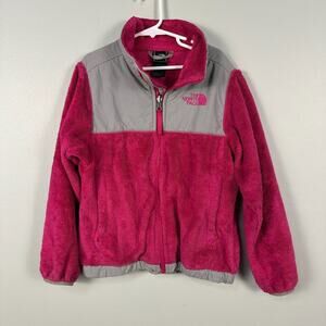 The North Face Girls Small 7/8 Osito Full Zip Jacket Hot Pink Grey Fleece Warm
